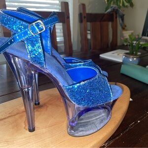 Vintage Blue Glitter Platform Pleaser Heels